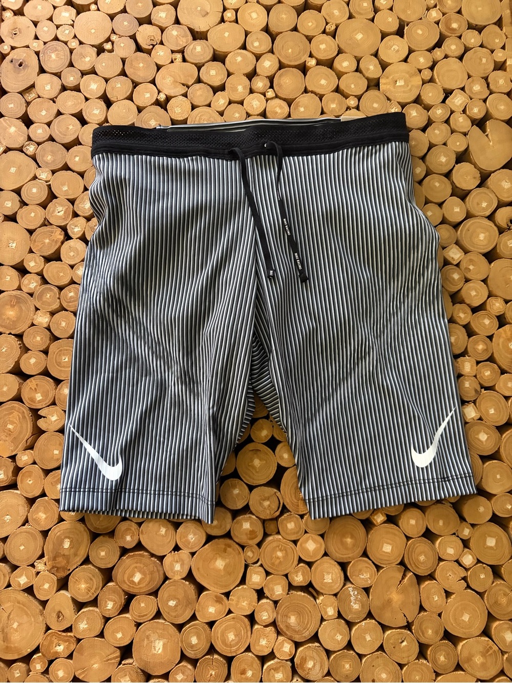 Nike Men's Black and White Pinstripe Racing Shorts